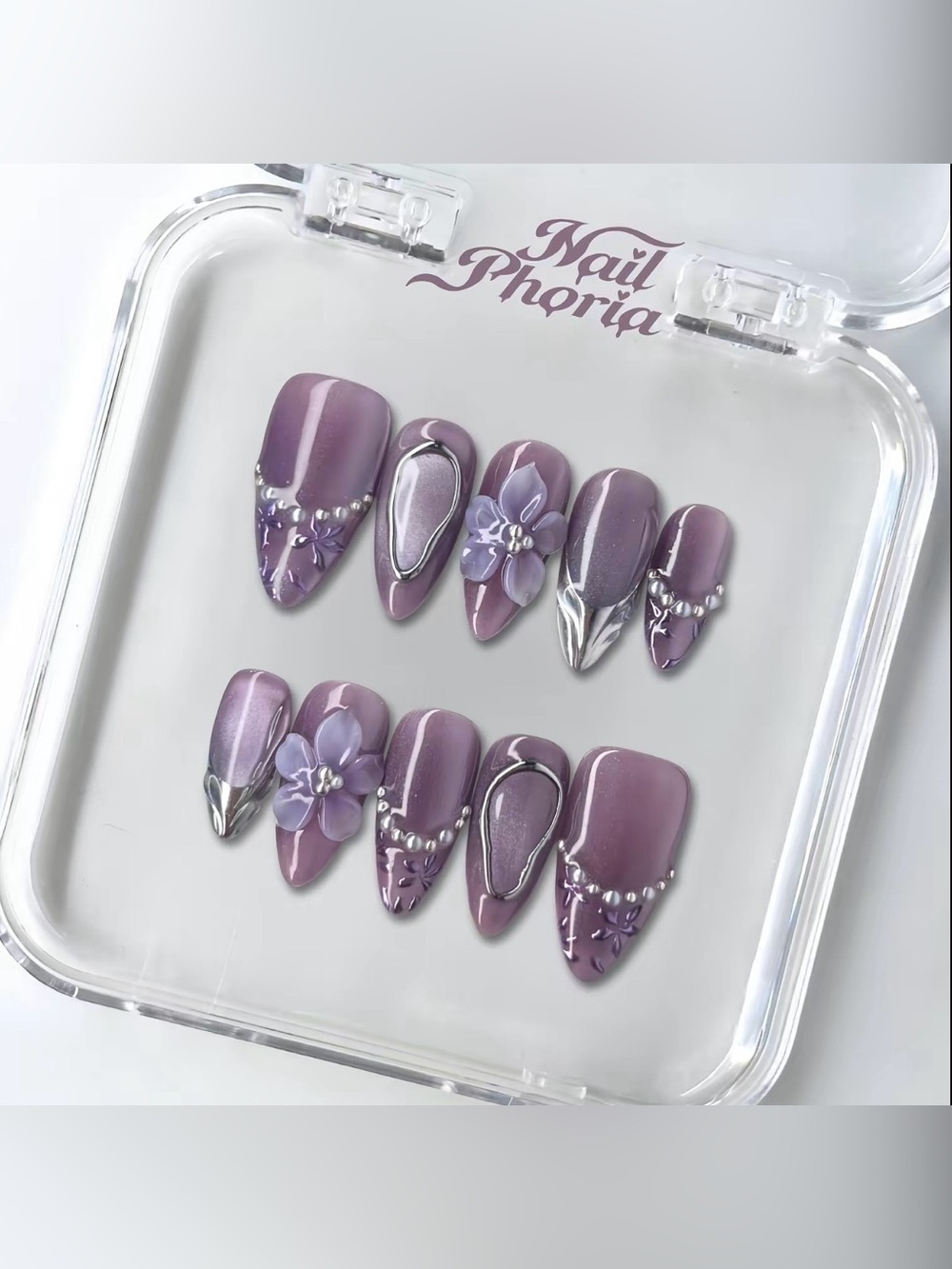 NailPhoria Almond Press-On Nail Set - Moonveil Violet